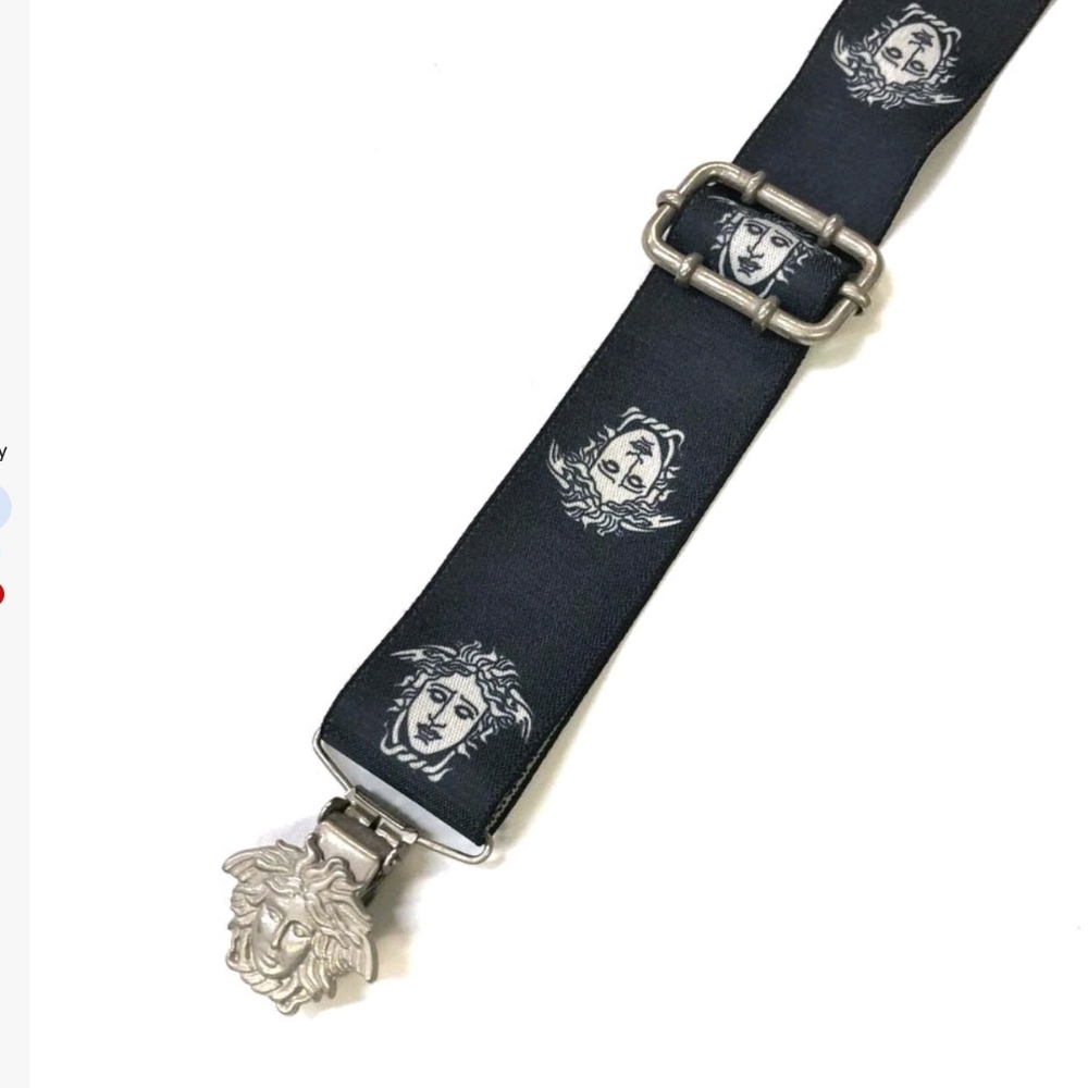 Versace Medusa Black Suspenders with Silver Accents & Medalion - Picture 2 of 11
